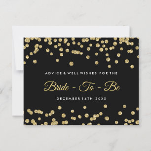 Gold Faux Glitter Confetti Black Bridal Advice Card