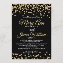 Gold Faux Glitter Confetti Elegant Wedding Black Invitation
