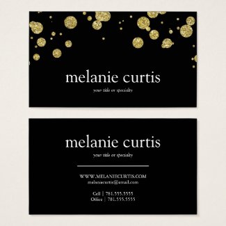 Gold Faux Glitter Confetti on Black Business Card