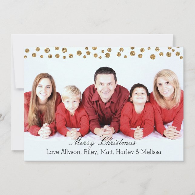Gold Faux Glitter Confetti Personalized Christmas Holiday Card (Front)