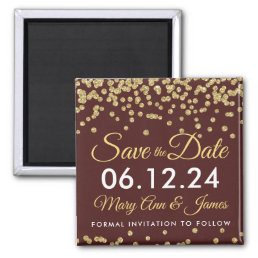 Gold Faux Glitter Confetti Save The Date Marsala Magnet