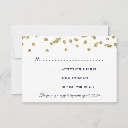 Gold Faux Glitter Confetti Wedding Navy RSVP