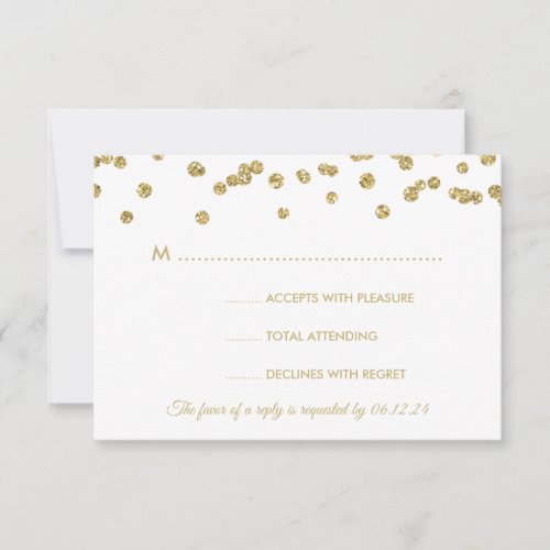 Gold Faux Glitter Confetti Wedding White RSVP