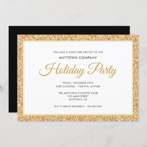 Gold Faux Glitter  Corporate Holiday Party Invitation