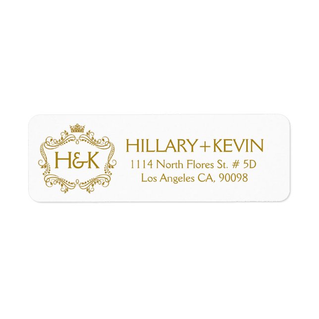Gold Faux Glitter Crown & Floral Frame Label (Front)