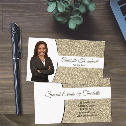 Gold Faux Glitter Custom Professional Head Shot Business Card