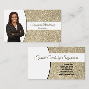 Gold Faux Glitter Custom Professional Head Shot Business Card