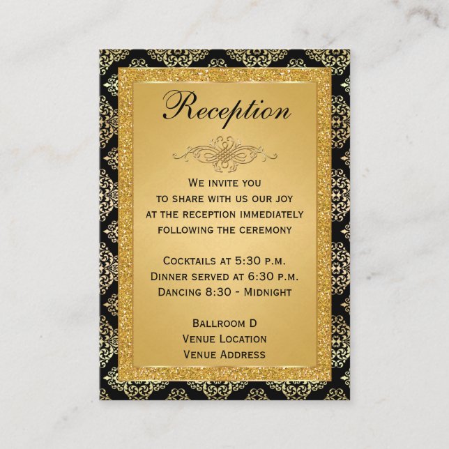Gold FAUX Glitter Damask, Scroll Enclosure Card (Front)