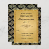 Gold FAUX Glitter, Damask Scroll RSVP Card (Front/Back)