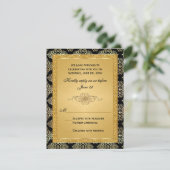 Gold FAUX Glitter, Damask Scroll RSVP Card (Standing Front)