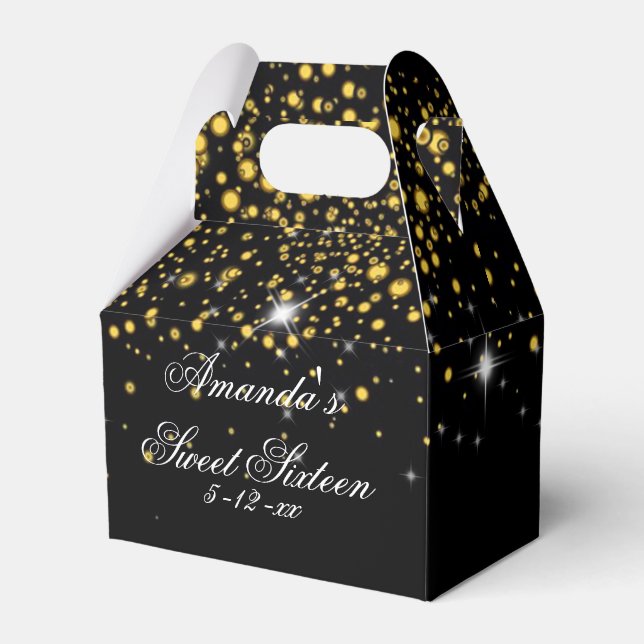 Gold, Faux Glitter, Elegant, Sweet Sixteen Favor Boxes (Front Side)