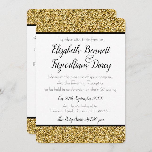 Gold Faux Glitter Evening Invitation (Front/Back)