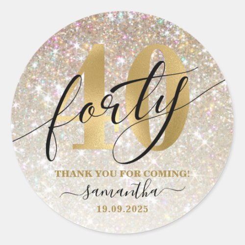  Gold Faux Glitter  Foil 40th Birthday Party  Classic Round Sticker