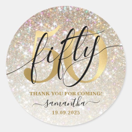  Gold Faux Glitter  Foil 50th Birthday Party  Classic Round Sticker