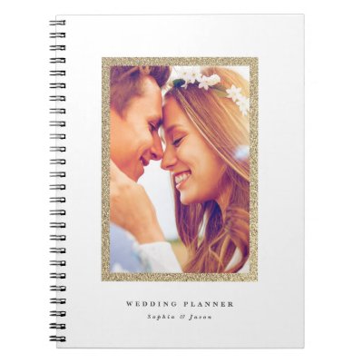 Gold faux glitter frame wedding planning notebook