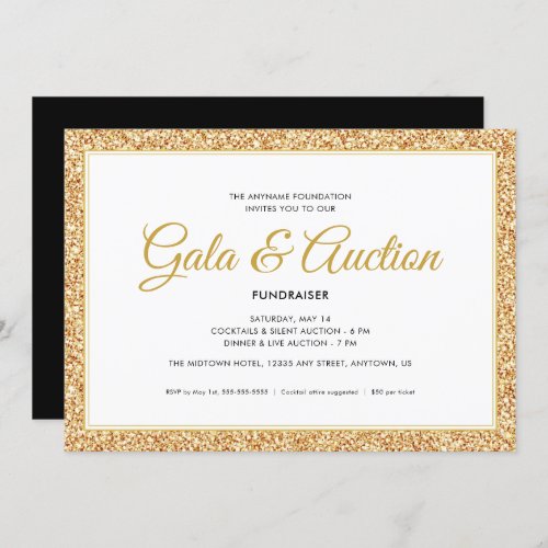 Gold Faux Glitter  Gala Auction and Fundraiser Invitation