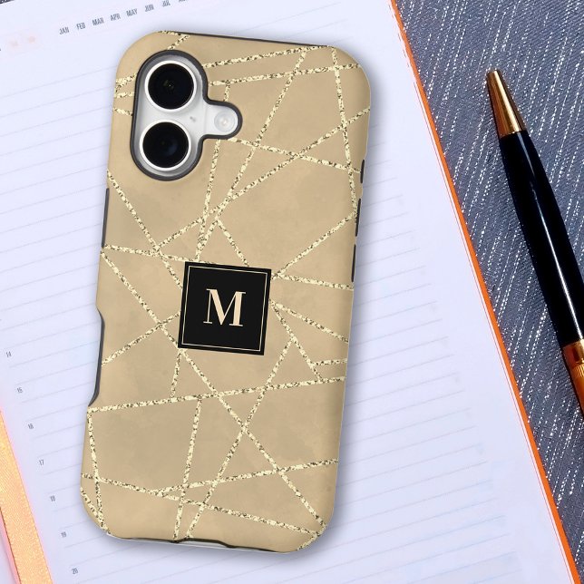 Gold Faux Glitter Geometric Lines Monogram Case-Ma Case-Mate iPhone Case (Creator Uploaded)