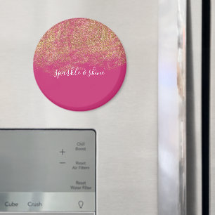 Gold Faux Glitter Girly Pink Sparkle Magnet
