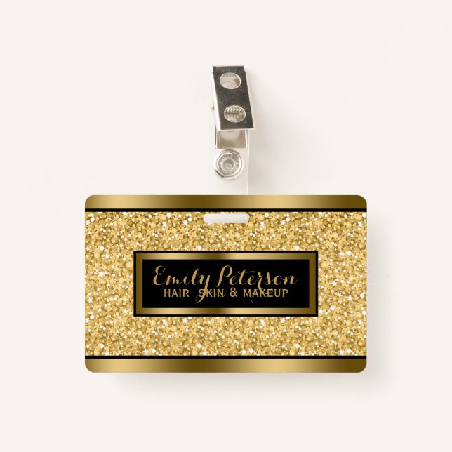 Gold Faux Glitter Gold And Black Accents Badge (Front with Clip)