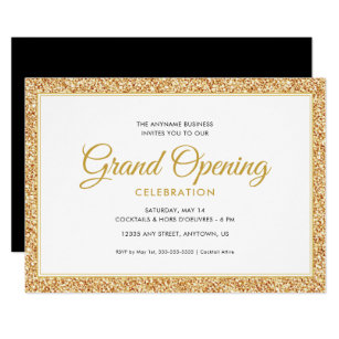 gold faux glitter grand opening invitation company inauguration invitation card
