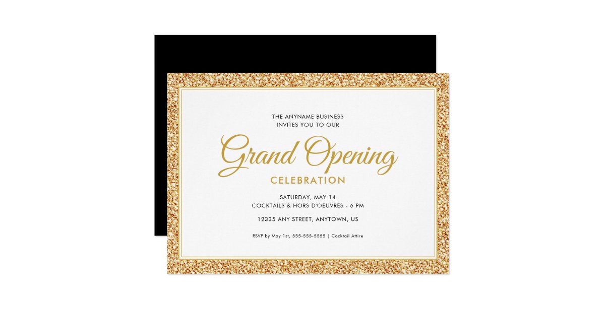Gold Faux Glitter Grand Opening Invitation Zazzle Com
