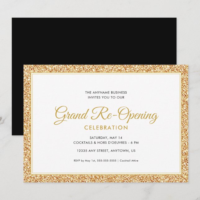 Gold Faux Glitter | Grand Re-Opening Invitation (Front/Back)