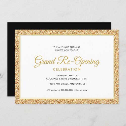 Gold Faux Glitter  Grand Re_Opening Invitation