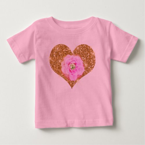 Gold Faux Glitter Heart Pink Diamond Rose Baby T_Shirt