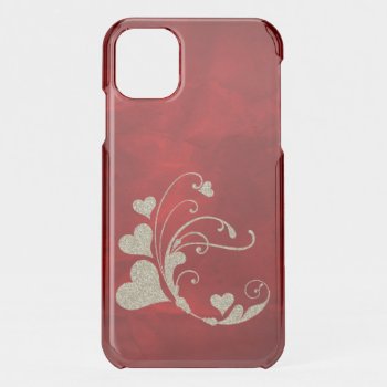 Gold Faux Glitter Heart Swirl On Red Iphone 11 Case by MegaCase at Zazzle