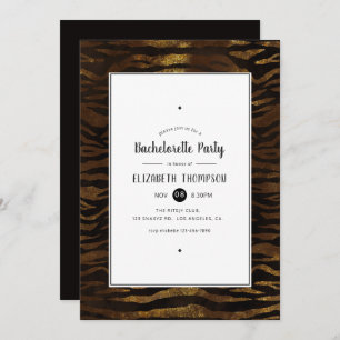 Gold Faux Glitter Jungle Tiger Bachelorette Party Invitation
