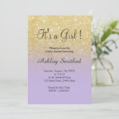 Gold faux glitter lavender ombre girl baby shower invitation (Standing Front)
