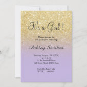 Gold faux glitter lavender ombre girl baby shower invitation (Front)
