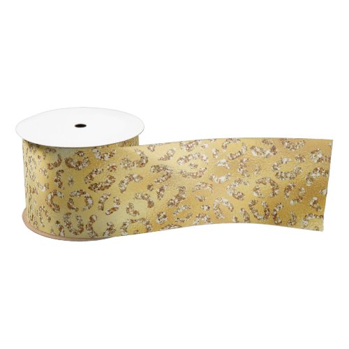 Gold Faux Glitter Leopard Print Satin Ribbon