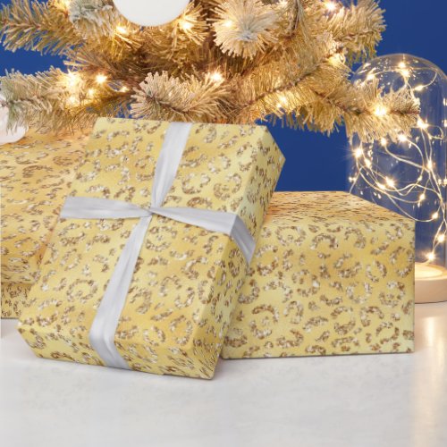 Gold Faux Glitter Leopard Print Wrapping Paper