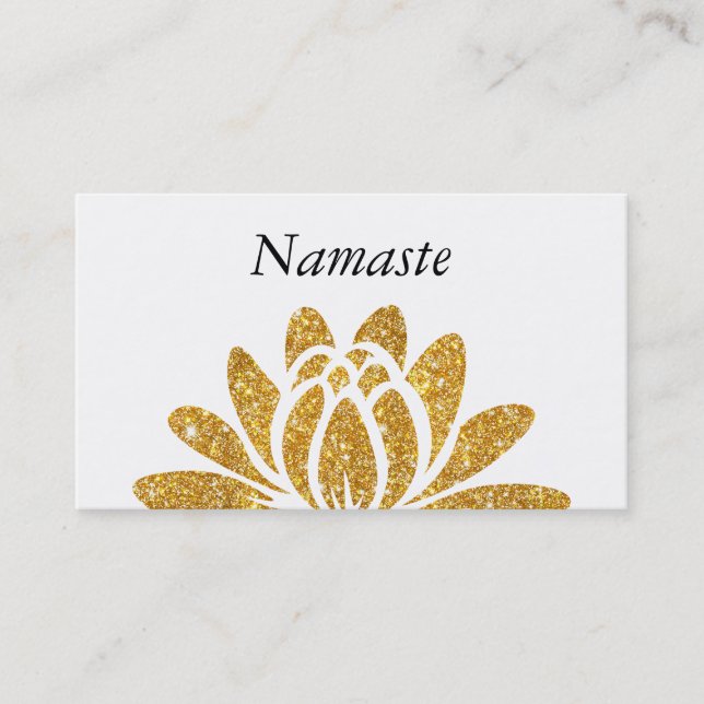 Gold Faux Glitter Lotus Flower Modern Namaste Business Card (Front)