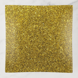 Gold Faux Glitter Modern Trinket Tray
