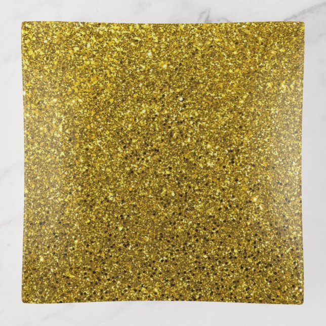Gold Faux Glitter Modern Trinket Tray (Front)