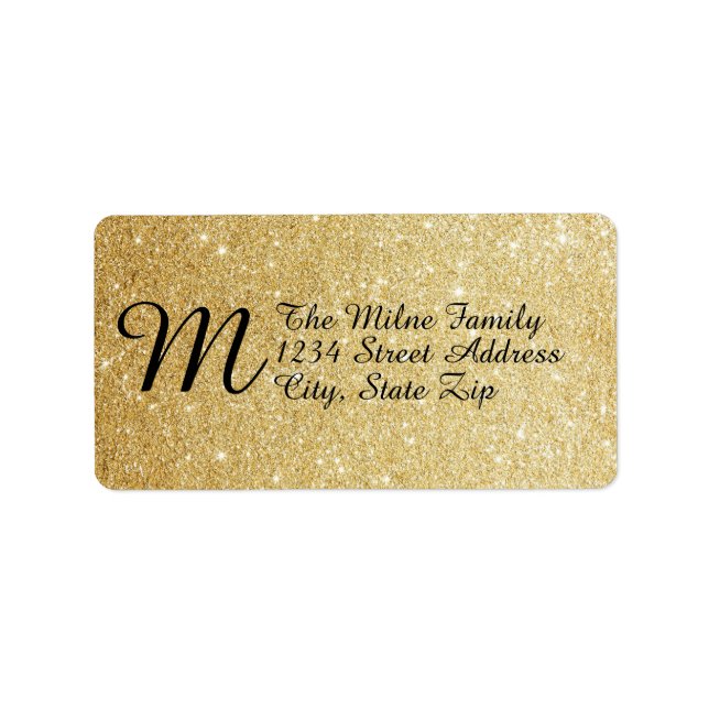 Gold Faux Glitter Monogram Address Labels (Front)