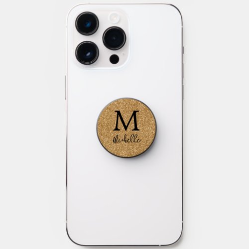 Gold Faux Glitter Monogram Initial Name PopSocket