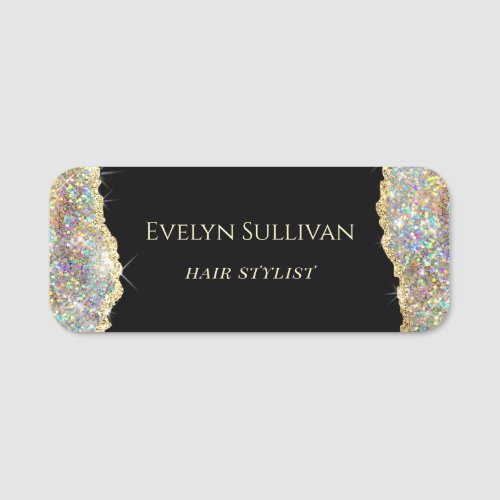 Gold faux glitter name tag