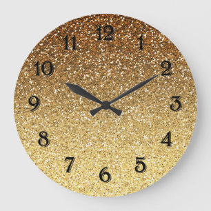 Gold Faux Glitter Ombre Large Clock