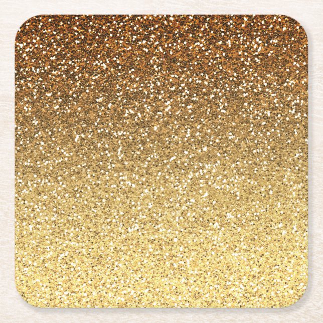Gold Faux Glitter Ombre Square Paper Coaster (Front)