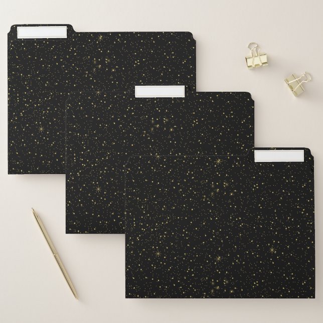 Gold faux glitter on black file folder (Set)