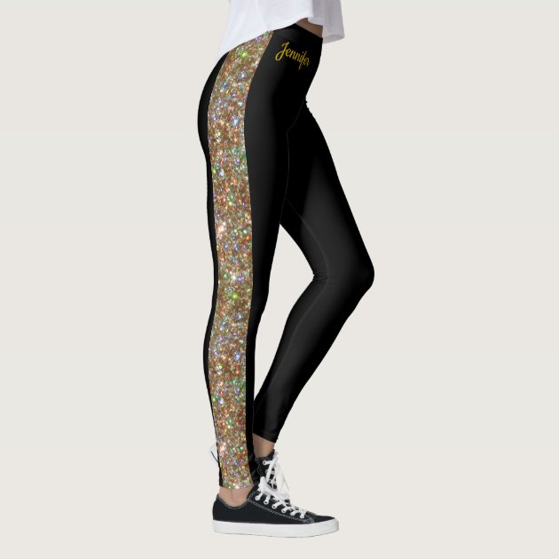 Gold Faux Glitter on Black Leggings Dance Pants | Zazzle.com