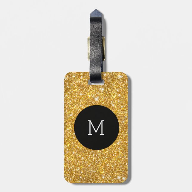 Gold Faux Glitter Pattern Girly Monogram Luggage Tag (Back Vertical)