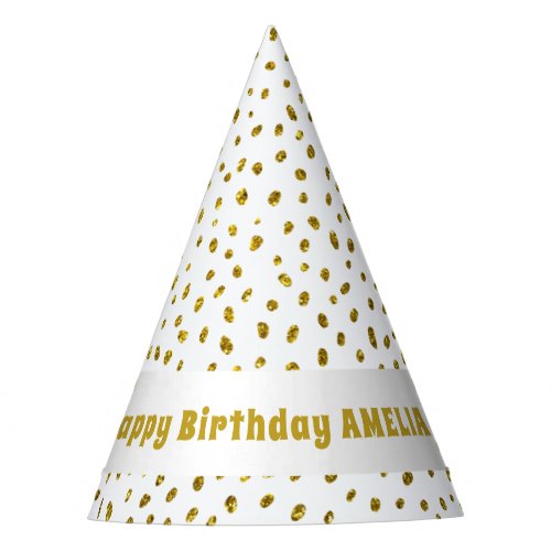 Gold Faux Glitter Pattern Happy Birthday Party Hat
