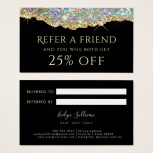 Gold faux glitter referral card