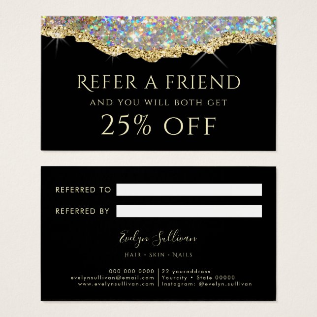 Gold faux glitter referral card (Front & Back)