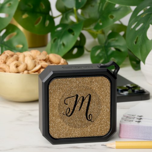 Gold Faux Glitter Script Monogram Initial Bluetooth Speaker