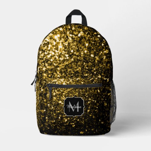Gold faux glitter sparkles Monogram Printed Backpack